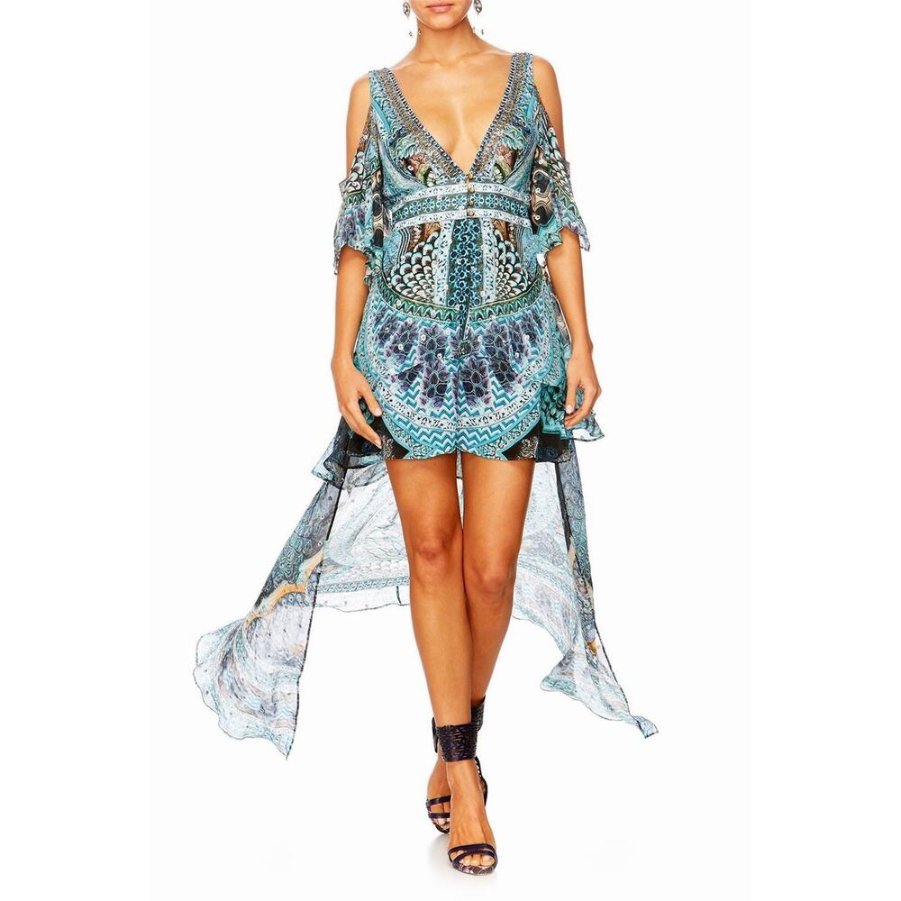 Camilla Turn On The Charm Peplum Overlay Short Dress dress Hi Low silk Boho XS